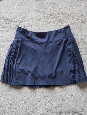 ATHLETA Size LT Backspin High Rise Pleat Lasercut Navy Blue Tennis Skort Golf